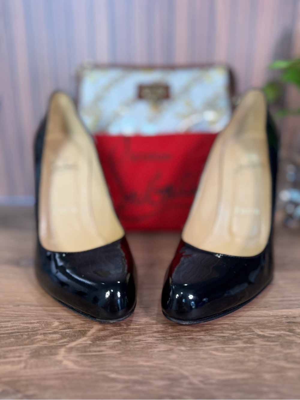 Christian Louboutin Black Patent Red Bottom Pumps Heels Stilettos, Size 38